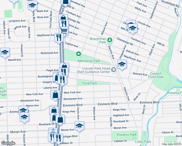 map of restaurants, bars, coffee shops, grocery stores, and more near 916 Stewart Avenue in Lincoln Park