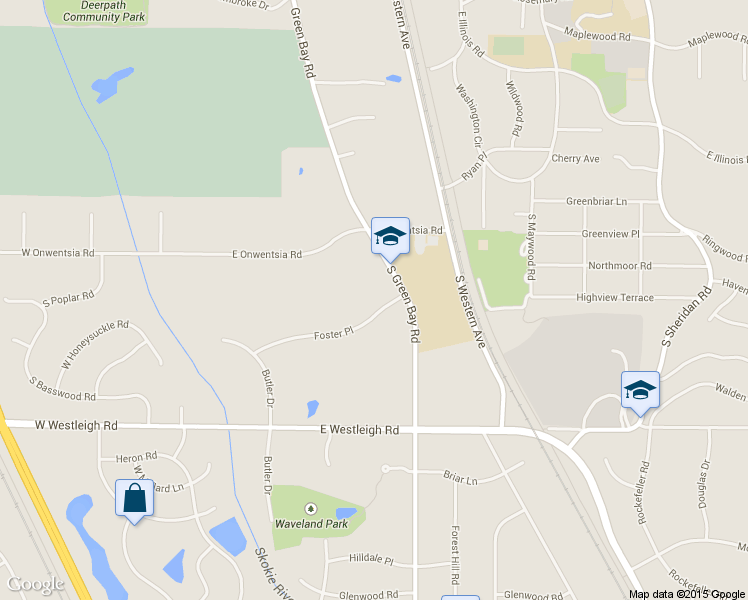 map of restaurants, bars, coffee shops, grocery stores, and more near 132 S Green Bay Rd in Lake Forest
