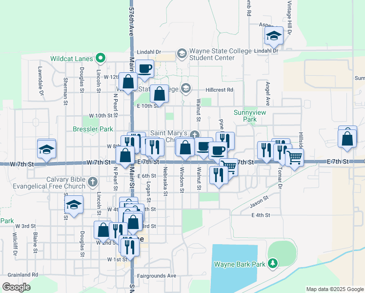 map of restaurants, bars, coffee shops, grocery stores, and more near 800 Windom Street in Wayne