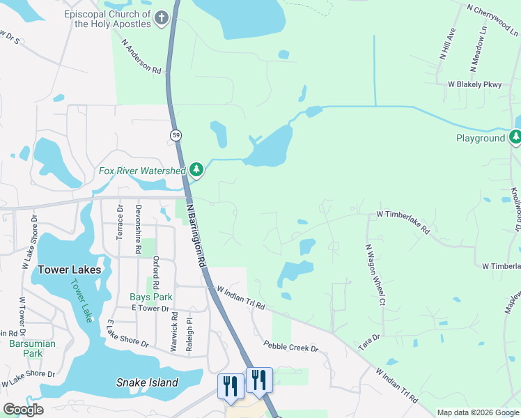 map of restaurants, bars, coffee shops, grocery stores, and more near 25676 Canyon Creek Court in Barrington