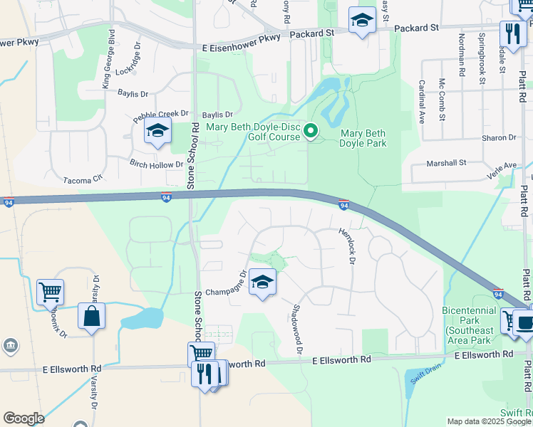 map of restaurants, bars, coffee shops, grocery stores, and more near 10 Metroview Court in Ann Arbor