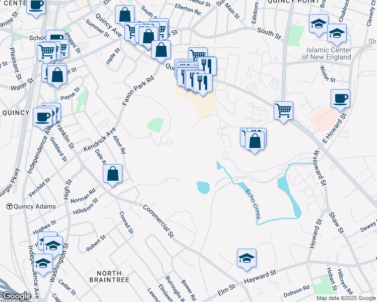 map of restaurants, bars, coffee shops, grocery stores, and more near 2003 Falls Boulevard in Quincy