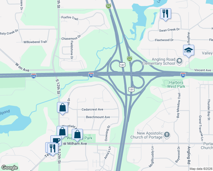 map of restaurants, bars, coffee shops, grocery stores, and more near 4312 Briarhill Drive in Portage