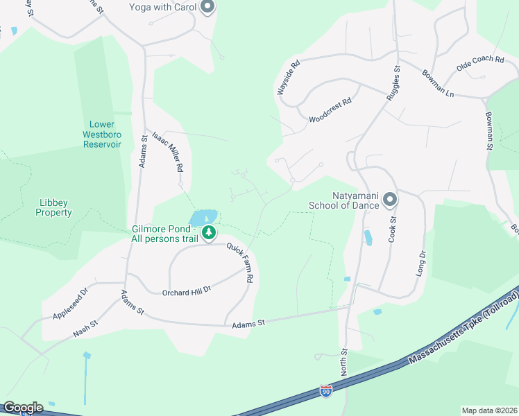 map of restaurants, bars, coffee shops, grocery stores, and more near 1 Baldwin Court in Westborough