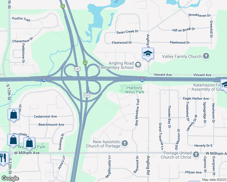 map of restaurants, bars, coffee shops, grocery stores, and more near 5575 Paxton Court in Portage