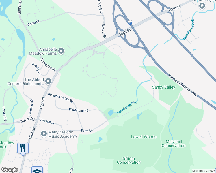 map of restaurants, bars, coffee shops, grocery stores, and more near 10 Longwood Drive in Westwood