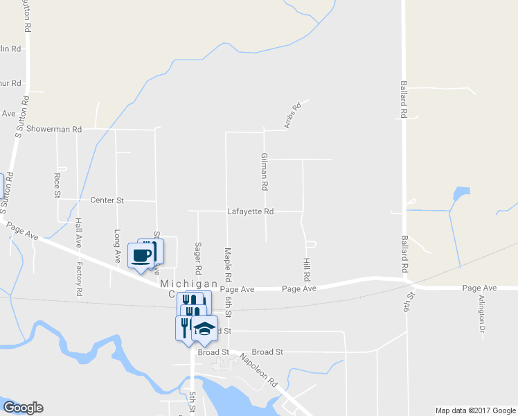map of restaurants, bars, coffee shops, grocery stores, and more near 246 Lafayette Road in Michigan Center