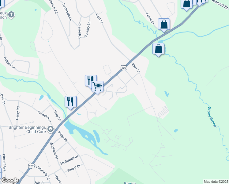 map of restaurants, bars, coffee shops, grocery stores, and more near 22 Hadley Village Road in South Hadley