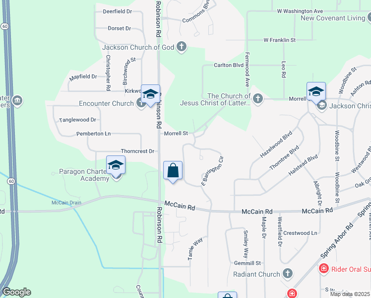 map of restaurants, bars, coffee shops, grocery stores, and more near 739 West Barrington Circle in Jackson