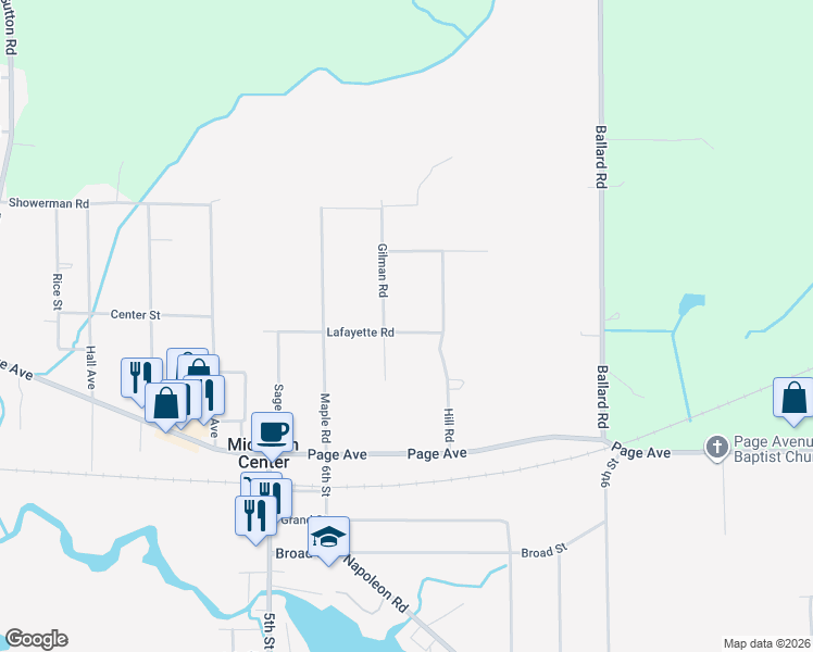 map of restaurants, bars, coffee shops, grocery stores, and more near 330 Lafayette Road in Michigan Center