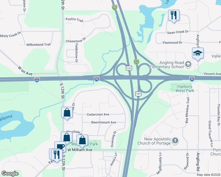 map of restaurants, bars, coffee shops, grocery stores, and more near 4312 Briarhill Drive in Portage