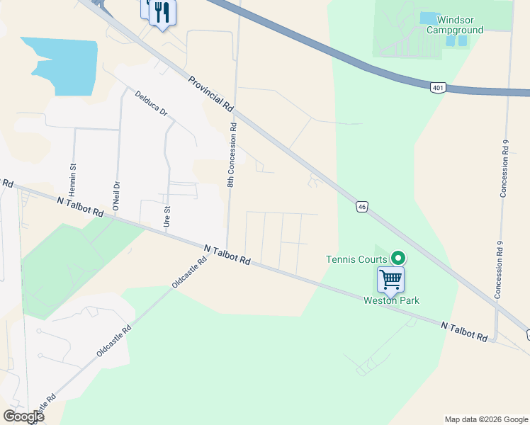 map of restaurants, bars, coffee shops, grocery stores, and more near Talia Trail in Tecumseh