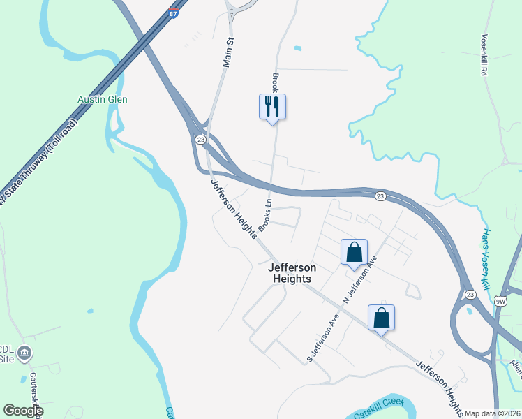 map of restaurants, bars, coffee shops, grocery stores, and more near 11-17 Brooks Ln in Catskill