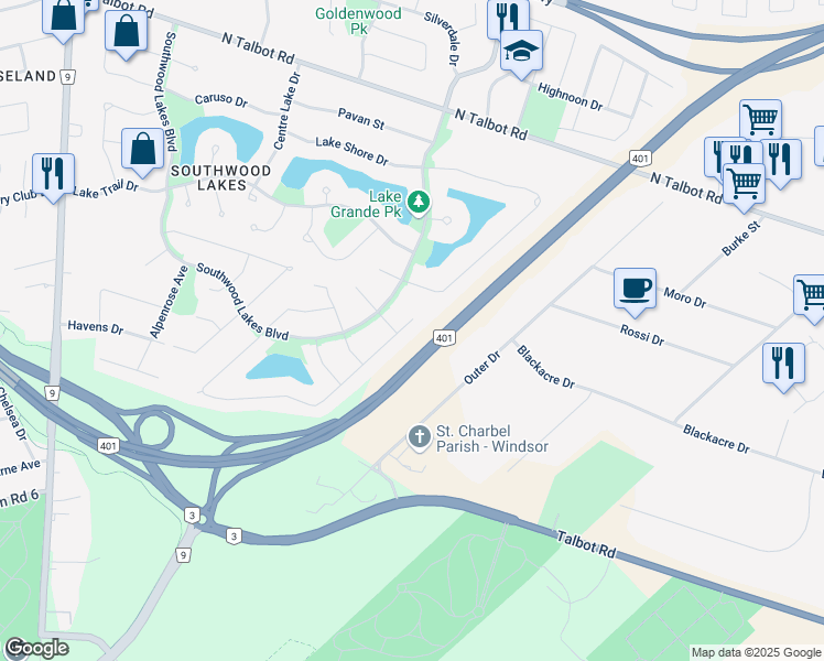 map of restaurants, bars, coffee shops, grocery stores, and more near 1552 Imperial Crescent in Windsor
