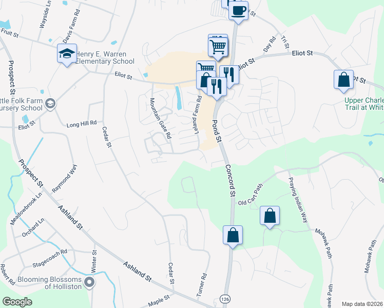 map of restaurants, bars, coffee shops, grocery stores, and more near 20 Meeting House Path in Ashland
