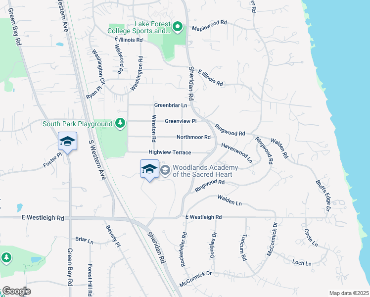map of restaurants, bars, coffee shops, grocery stores, and more near 155 Wooded Lane in Lake Forest