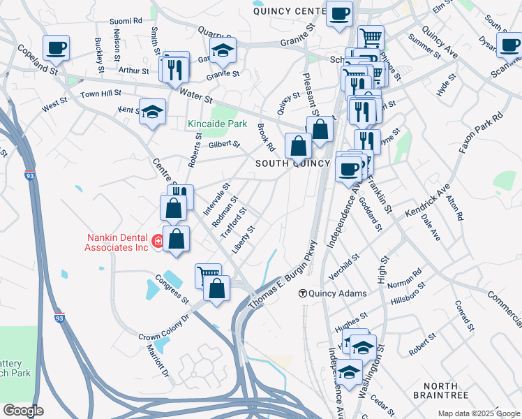 map of restaurants, bars, coffee shops, grocery stores, and more near 60 Taber Street in Quincy