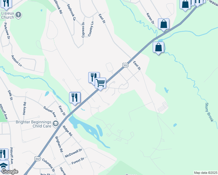 map of restaurants, bars, coffee shops, grocery stores, and more near 22 Hadley Village Road in South Hadley