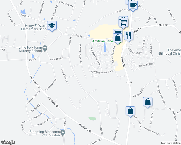 map of restaurants, bars, coffee shops, grocery stores, and more near 204 Meeting House Path in Ashland