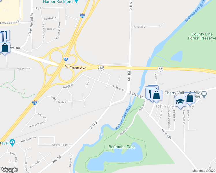 map of restaurants, bars, coffee shops, grocery stores, and more near 318 West State Street in Cherry Valley