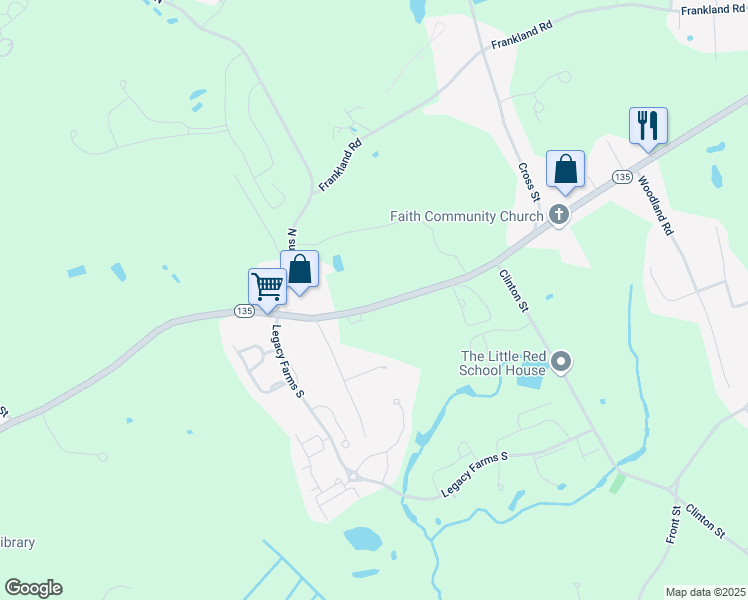 map of restaurants, bars, coffee shops, grocery stores, and more near 109 East Main Street in Hopkinton