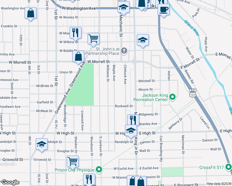 map of restaurants, bars, coffee shops, grocery stores, and more near 1023 Maple Avenue in Jackson