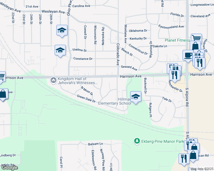 map of restaurants, bars, coffee shops, grocery stores, and more near 2622 Craig Hill Drive in Rockford