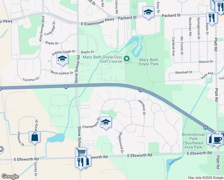 map of restaurants, bars, coffee shops, grocery stores, and more near 10 Metroview Court in Ann Arbor
