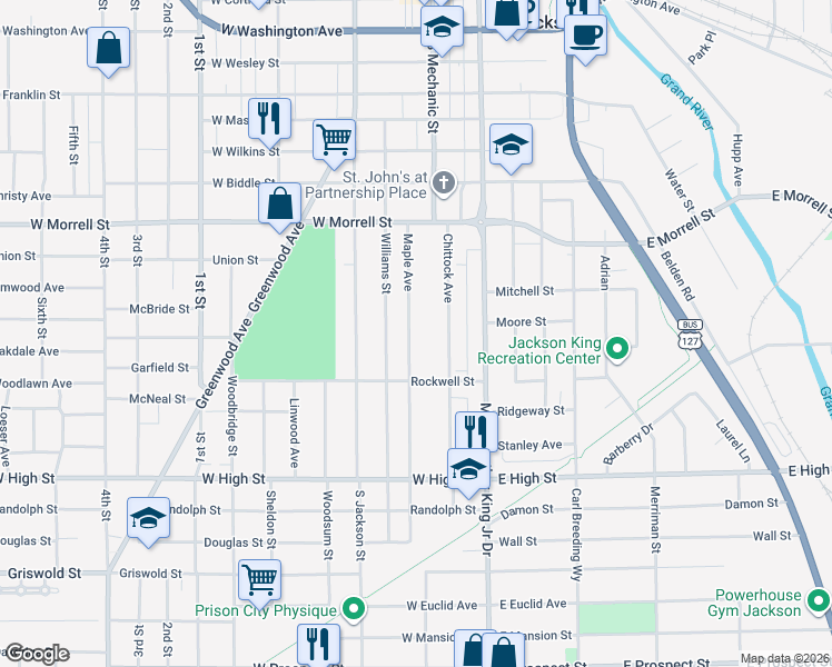 map of restaurants, bars, coffee shops, grocery stores, and more near 1023 Maple Avenue in Jackson