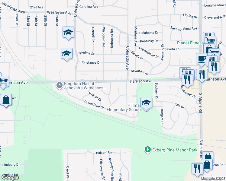 map of restaurants, bars, coffee shops, grocery stores, and more near 2622 Craig Hill Drive in Rockford
