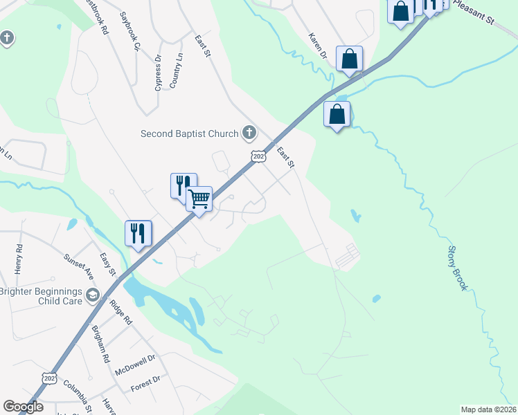 map of restaurants, bars, coffee shops, grocery stores, and more near 96 Hadley Village Road in South Hadley