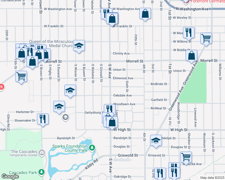map of restaurants, bars, coffee shops, grocery stores, and more near 1041 South West Avenue in Jackson