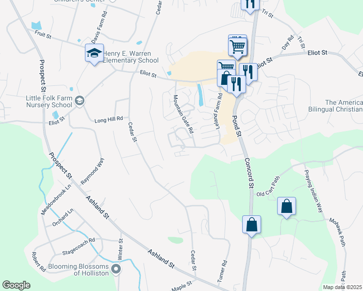 map of restaurants, bars, coffee shops, grocery stores, and more near 94 Meeting House Path in Ashland