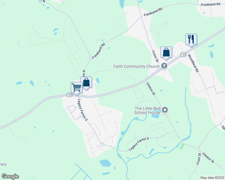 map of restaurants, bars, coffee shops, grocery stores, and more near 109 East Main Street in Hopkinton