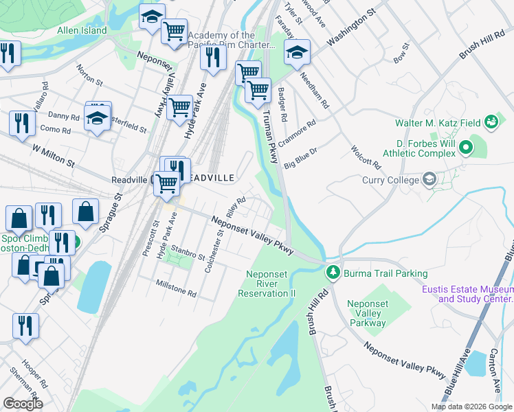 map of restaurants, bars, coffee shops, grocery stores, and more near 75-77 Sierra Road in Boston