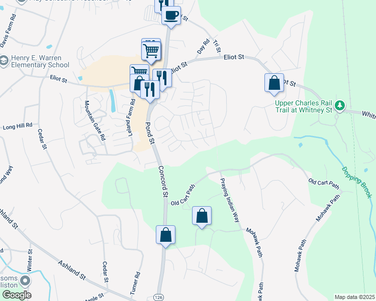 map of restaurants, bars, coffee shops, grocery stores, and more near 177 Trailside Way in Ashland
