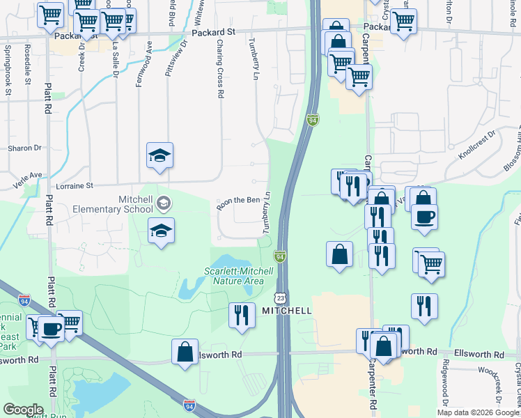 map of restaurants, bars, coffee shops, grocery stores, and more near 3241 Monument in Ann Arbor