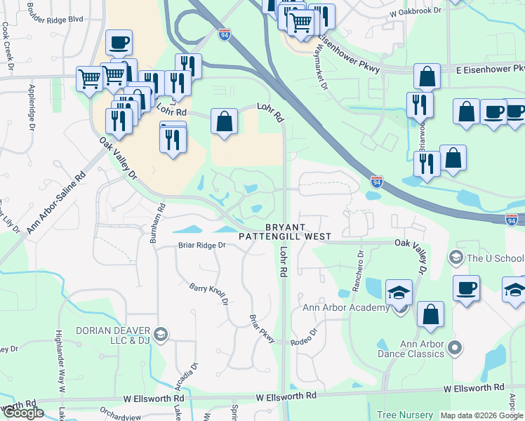 map of restaurants, bars, coffee shops, grocery stores, and more near 13505 North Haggerty Road in Plymouth