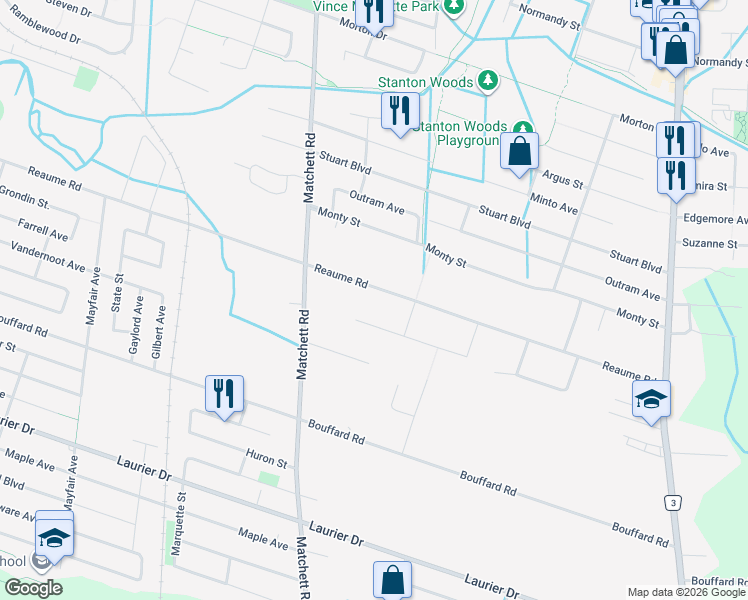 map of restaurants, bars, coffee shops, grocery stores, and more near 1116 Reaume Road in Windsor