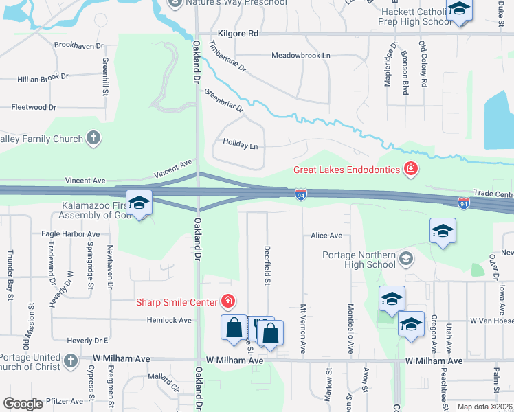 map of restaurants, bars, coffee shops, grocery stores, and more near 1816 Quaker Avenue in Portage
