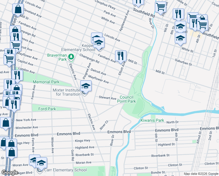 map of restaurants, bars, coffee shops, grocery stores, and more near 522 Capitol Avenue in Lincoln Park