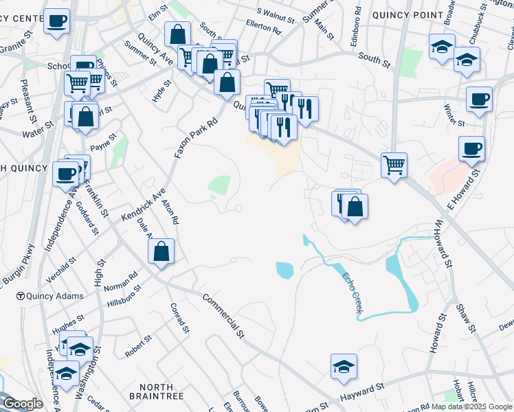 map of restaurants, bars, coffee shops, grocery stores, and more near 2003 Falls Boulevard in Quincy