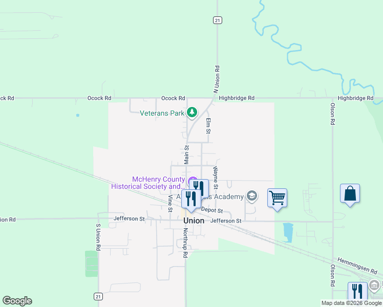 map of restaurants, bars, coffee shops, grocery stores, and more near 6313 Elm Street in Union