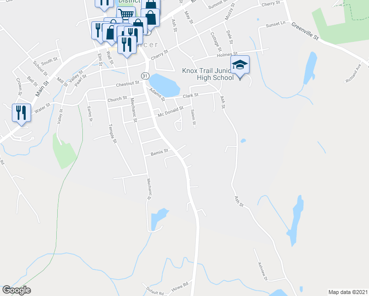 map of restaurants, bars, coffee shops, grocery stores, and more near 79 Roberta Bay in Spencer