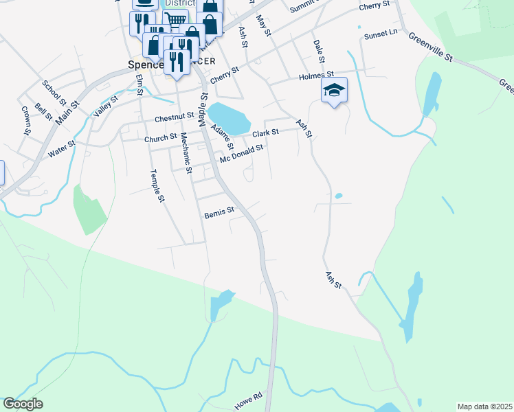 map of restaurants, bars, coffee shops, grocery stores, and more near 79 Roberta Bay in Spencer