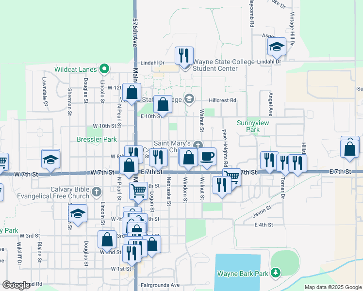 map of restaurants, bars, coffee shops, grocery stores, and more near 800-898 Windom Street in Wayne