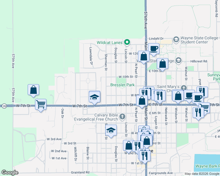 map of restaurants, bars, coffee shops, grocery stores, and more near 450-498 West 8th Street in Wayne