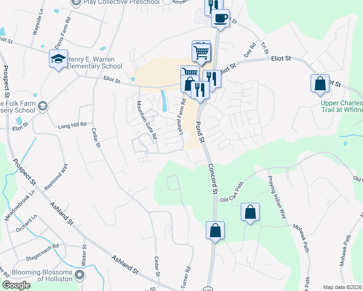 map of restaurants, bars, coffee shops, grocery stores, and more near 20 Meeting House Path in Ashland