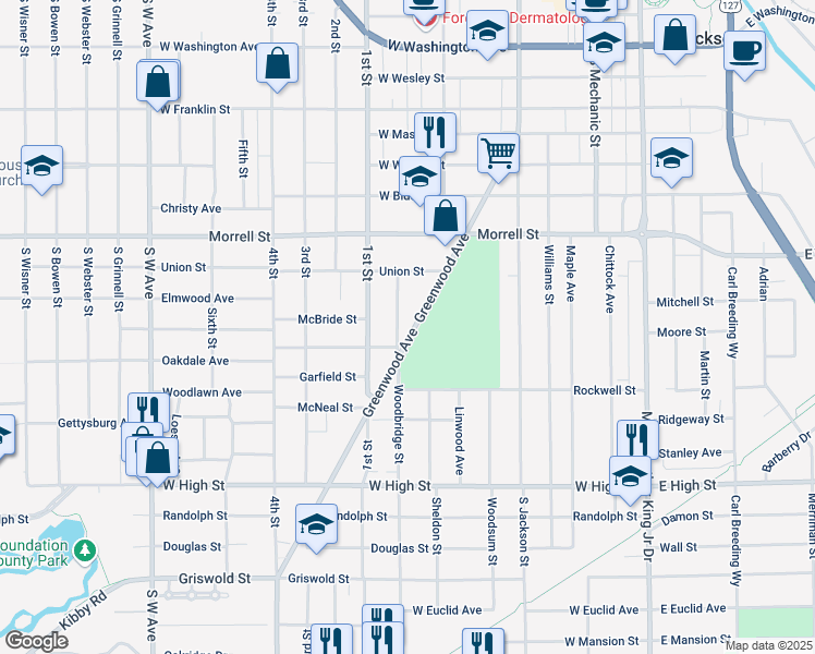 map of restaurants, bars, coffee shops, grocery stores, and more near 1038 Greenwood Avenue in Jackson