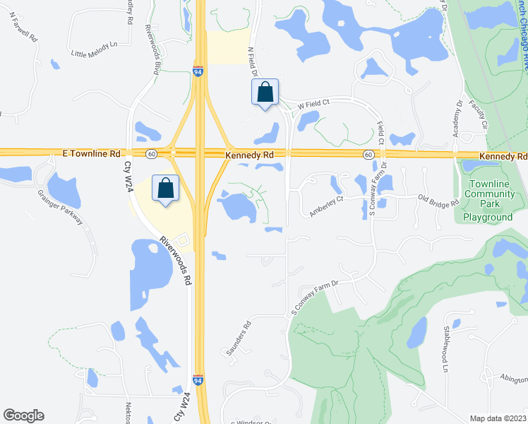 map of restaurants, bars, coffee shops, grocery stores, and more near 150 South Saunders Road in Lake Forest